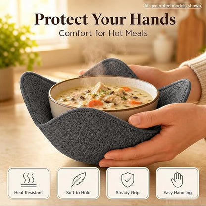 Set 2X Gray 7" sq. x 4" H Bowl Holders - Polyester Hot Soup Holder for Kitchen Gadget - Hot Pot and Japanese Soup Bowls - Microwave Bowl Cozy Safe - Multipurpose Hot Heat Proof Plate Holder