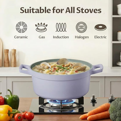 BEZIA 5.7 Quart Nonstick Ceramic Dutch Oven Style Stock Pot with Lid, Lightweight Die-Cast Aluminum Cooking Pot for Family Stew & Braising, Induction Ready Soup Pot, Oven Safe, Serves 3-5 People