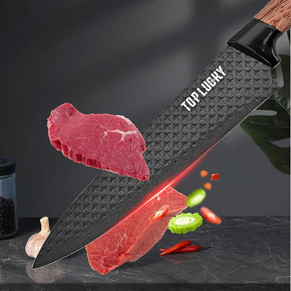 Black Knife Set, 6 Pieces Professional Kitchen Knife Set with Universal Knife Block, Super Sharp Knife Block Set with Ergonomic Handle Non-stick Stainless Steel Knife Block Set (Black)