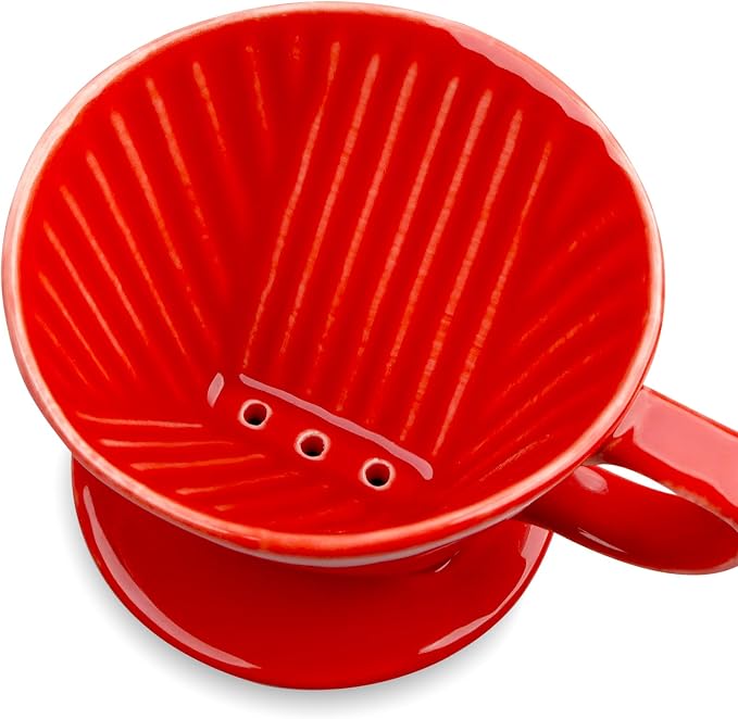 hailanbao Handmade Pour Over Ceramic Coffee Dripper - Authentic Brewing Experience for Camping, Office, and Home (Red)