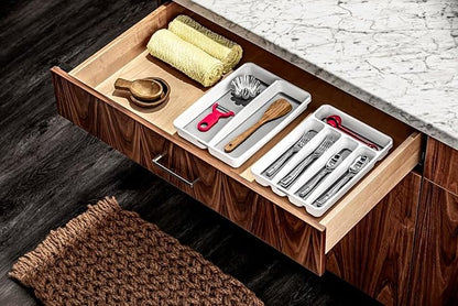 madesmart Premium Small Utensil Tray, Deep Storage for Ladles, Whisks & Serving Tools, Non Slip Lining, for Drawers & Home Organization, White