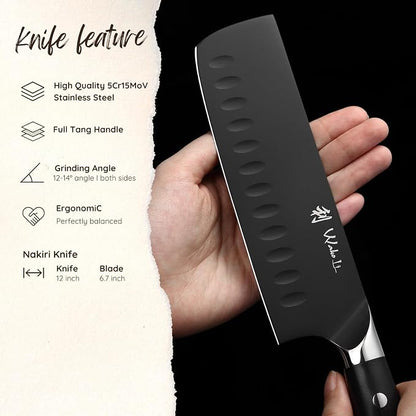 Wakoli Titanium Noir Nakiri Knife – 6.7-Inch Professional Vegetable Chef Knife | 5Cr15MoV Stainless Steel Blade with Black Titanium Coating | Ergonomic G10 Handle | Kitchen Knife in Gift Box
