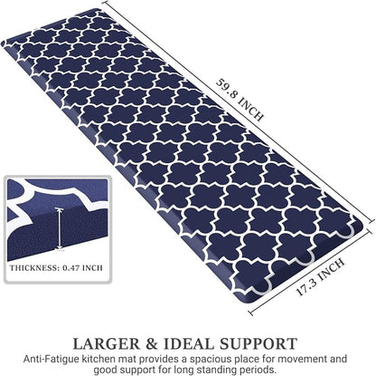 WISELIFE Kitchen Runner Rugs Anti-Fatigue mats,17.3"x 60",Non Slip Waterproof Ergonomic Comfort Mat for Kitchen, Floor Home, Office, Sink, Laundry,Blue