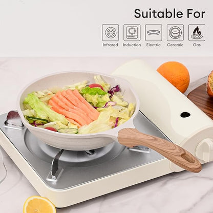 JEETEE 8 Inch Nonstick Frying Pan Stone Coating Cookware, Nonstick Omelette Skillet with Soft Touch Handle, Compatible with All Stoves