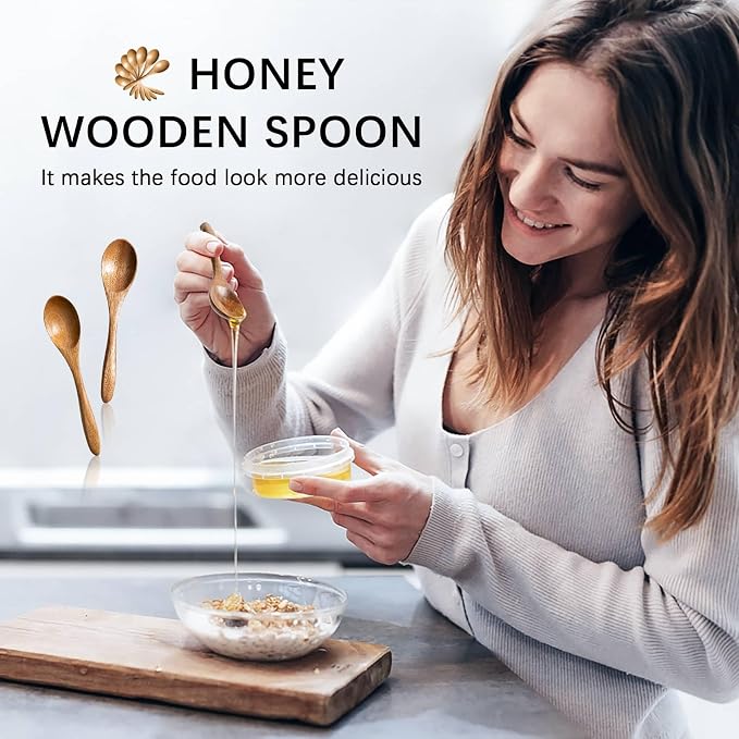 7 PCS Small Wooden Spoons, 5.8 Inch Honey Spoons for Tea, Acacia Wooden Honey Teaspoon for Coffee, Little Tiny Wood Spoons, Bamboo Table Spoon for stirring, Wooden Spoons for Utensils Set