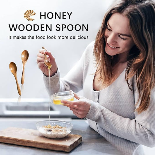 7 PCS Small Wooden Spoons, 5.8 Inch Honey Spoons for Tea, Acacia Wooden Honey Teaspoon for Coffee, Little Tiny Wood Spoons, Bamboo Table Spoon for stirring, Wooden Spoons for Utensils Set