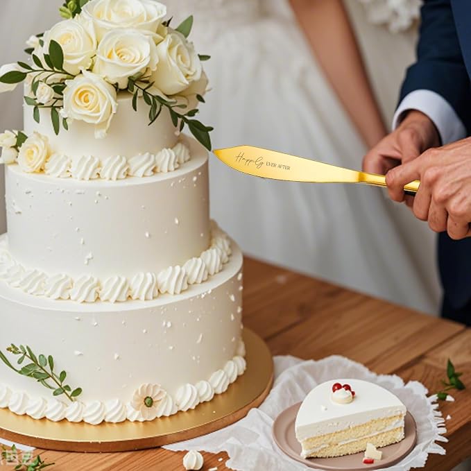 Wedding Cake Knife and Server Set, 4 Pack Stainless Steel Cake Cutting Knife, Slicer and Forks Server for Wedding, Anniversary, Birthday, Baby Shower(Gold 2026)