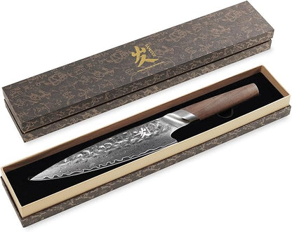 SAMCOOK Chef Knife,8 Inch Professional Sharp Hammered Damascus Knife,Japanese VG-10 High Carbon Stainless Steel Kitchen Gyuto knife,Ergonomic Black Walnut Handle with Premium Gift Box