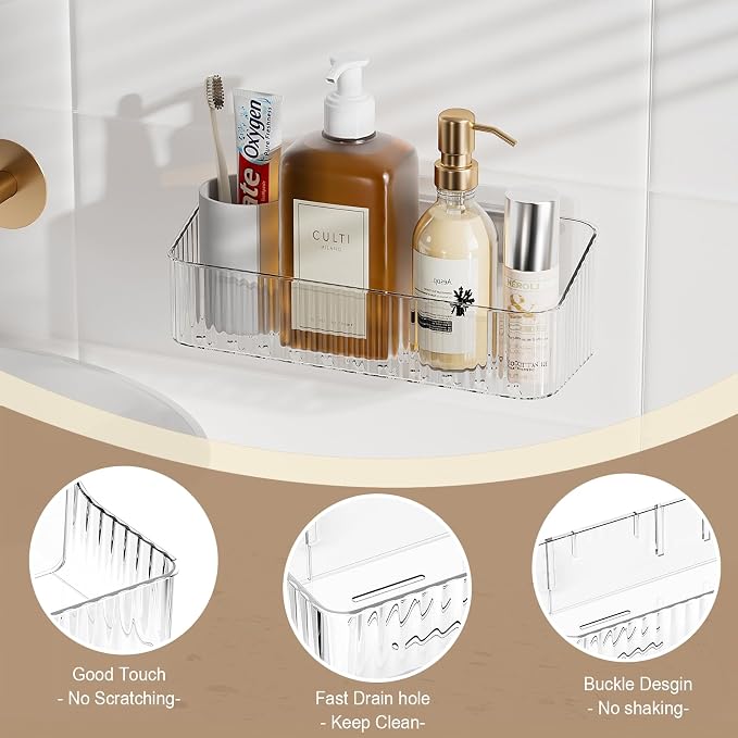 ZEXALOR Wall Mount Organizer for Kicthen, Bathroom, Dresser, Office, Pantry Storage and Organization - Clear Long Wall Basket Storage, Cabinet Door Organizer (9.4×3.9×2.7")