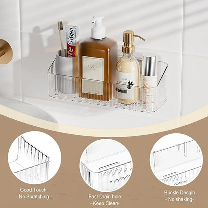 ZEXALOR Wall Mount Organizer for Kicthen, Bathroom, Dresser, Office, Pantry Storage and Organization - Clear Long Wall Basket Storage, Cabinet Door Organizer (9.4×3.9×2.7")