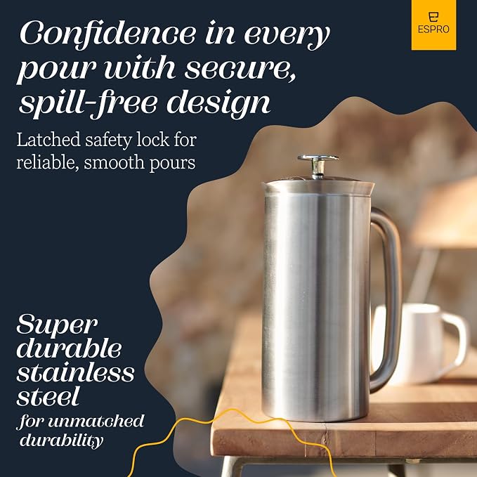 ESPRO Fathers Day French Press Coffee Maker for Dad, Pro P7 Brushed Stainless Steel 304, Patented Double Walled Micro-Filter, Insulated Grit-Free Brew, Heat Resistant BPA Free, 32oz