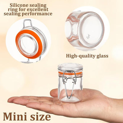 Norme 24 Pcs Glass Spice Jars with Airtight Lid, Leakproof Clamp Containers for Home Kitchen Herb Tea Seasoning Sugar Storage Containers(1.7 oz)
