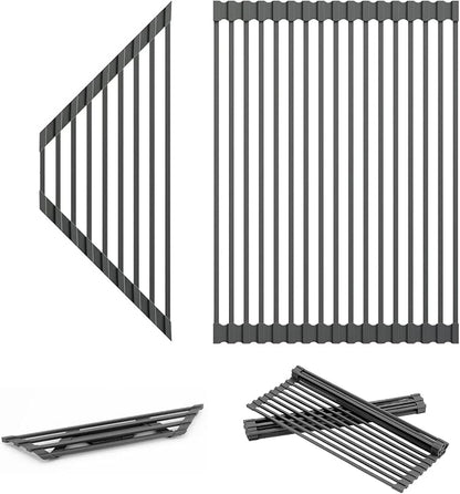 Dowell Over The Sink Roll-Up Dish Drying Rack, Foldable Tube Design, Space Saving Sink Organizer, Sturdy, Easy to Clean, Stylish Look - Triangle+Rectangular - Full Silicone