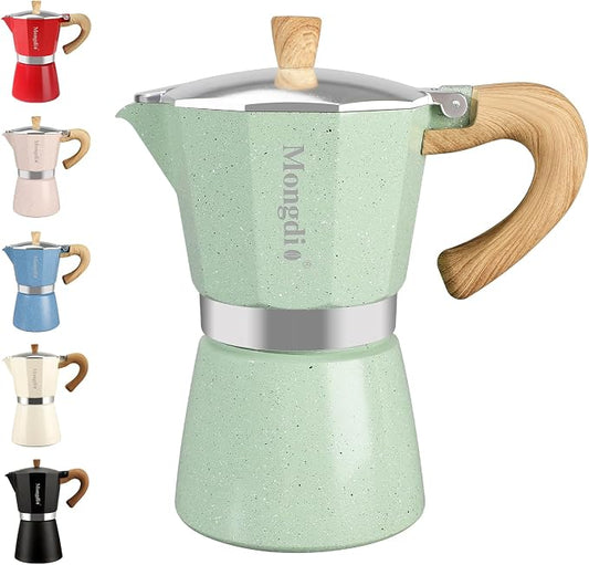 Mongdio Stovetop Espresso Maker Moka Pot, Cuban Coffee Maker Stove top coffee maker Moka Italian Espresso Greca Coffee Maker Brewer Percolator, 6 Espresso Cups, 10 oz - Green