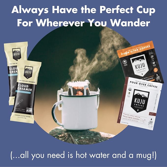 Kuju Coffee Premium Pour Over Individual Coffee Packets - Backpacking, Travel, Camping Organic Coffee Singles - Fair Trade & Eco-Friendly - Ethiopia - Yirgacheffe, 6-pack