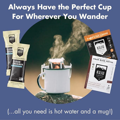 Kuju Coffee Premium Pour Over Individual Coffee Packets - Backpacking, Travel, Camping Organic Coffee Singles - Fair Trade & Eco-Friendly - Ethiopia - Yirgacheffe, 6-pack