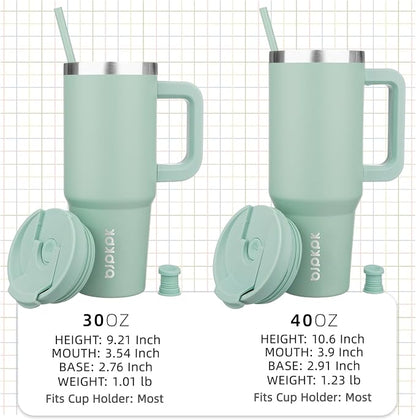 BJPKPK 40oz Stainless Steel Insulated Tumbler With Handle And Lid Straw Travel Coffee Mug Thermal Cup,Pistachio Green