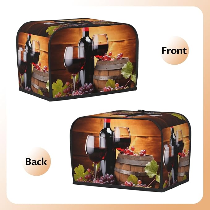 Red Wine Glass Grapes Theme 2 Slice Toaster Cover Wide Slot Dustproof Bread Maker Cover Fingerprint Protection Kitchen Appliance Cover Toaster Bag
