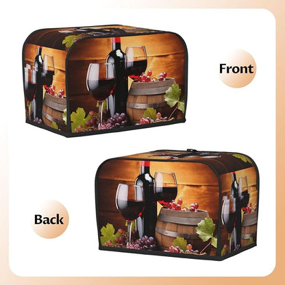 Red Wine Glass Grapes Theme 2 Slice Toaster Cover Wide Slot Dustproof Bread Maker Cover Fingerprint Protection Kitchen Appliance Cover Toaster Bag