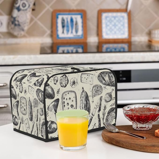 2 Slice Kitchen Art Design Toaster Cover Waterproof Dust Fingerprint Bread Machine Cover Washable Kitchen Appliance Protector For Home Kitchen Bakeware Table Decor Women Gifts