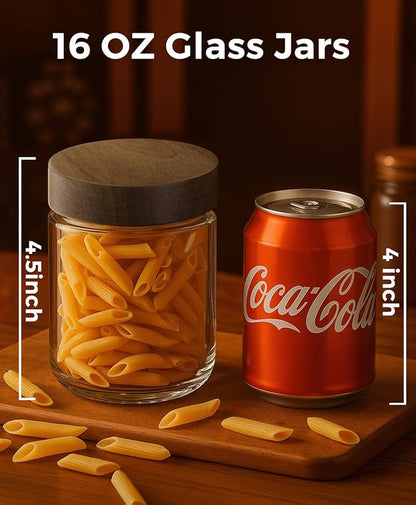 8 Pack 16oz and 10oz Overnight Oats Containers with Lids, Glass Mason Jars with Acacia Wood Airtight Lids, Wide Mouth Meal Prep Storage Jars for Yogurt, Chia Pudding, Salad, Snacks, Spice