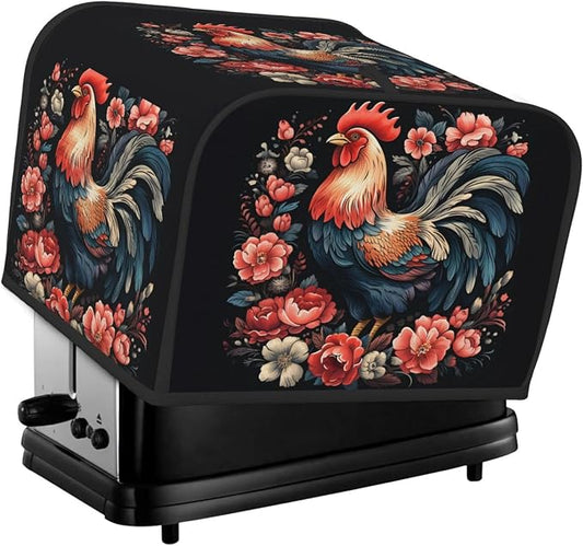 Rooster Chicken Floral 4 Slice Toaster Cover Wide Slot Dustproof Bread Maker Cover Fingerprint Bakeware Protection Kitchen Appliance Cover Toaster Bag