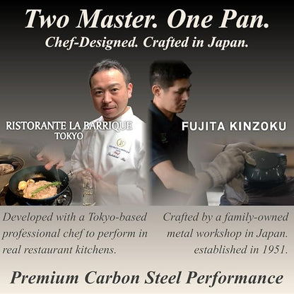 Crafted in Japan. Trusted by Chefs. Japanese Carbon Steel Frying Pan – Precision-Formed, Pre-Seasoned & Lightweight, Chef-Designed for High-Heat Control (11.0 inches)