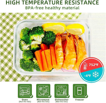 DAS TRUST 5 Pack 36oz Glass Food Storage Containers Meal Prep Containers Reusable Fridge Organizers Lunch Container for Adults Airtight Pizza Salad Storage for Ovens