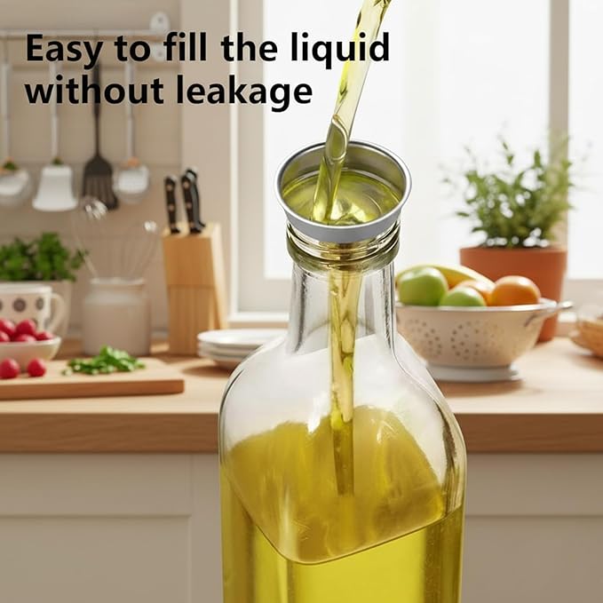 WERTIOO Olive Oil Dispenser Bottle 4Pack, 17oz Oil and Vinegar Dispenser Set, Glass Oil Dispenser for Kitchen with 4 Plastic Pourer, 2 Stainless Steel Funnel, 1 Pen and 8 Label for Kitchen