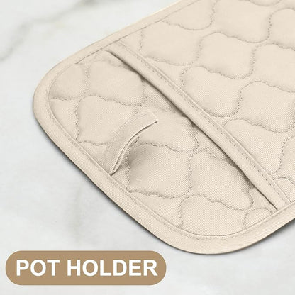 Oven Mitts Pot Holders Sets/Kitchen Towels and Dishcloths, Oven Gloves Kitchen Dish Towels 500 Degree Heat Resistant Potholders with Non-Slip Silicone Surface for Cooking, Grilling, Baking-Milkshake