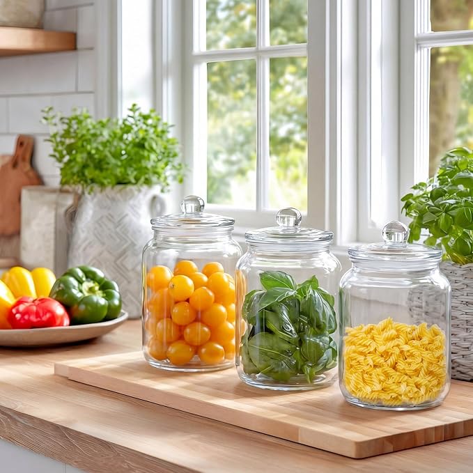 Suclain 2 Pack 68 oz Glass Storage Jars with Airtight Glass Lid Thick Food Canister with Seal Clear Food Storage Container for Kitchen Flour Sugar Cookies Coffee Bean Pantry Organization