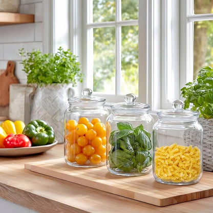 Suclain 2 Pack 68 oz Glass Storage Jars with Airtight Glass Lid Thick Food Canister with Seal Clear Food Storage Container for Kitchen Flour Sugar Cookies Coffee Bean Pantry Organization