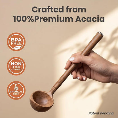 SMIRLY Wooden Spoons for Cooking - 12-Piece Premium Acacia Wood Utensil Set with Ceramic Holder & Spoon Rest, Non-Scratch Cooking Utensils Set for Nonstick Cookware, Luxury Kitchen Gift Set [Acacia]