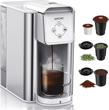 SIFENE 3-in-1 Single Serve Drip Coffee Machine, Compact K-Cup/K-Pod Compatible Brewer for Ground Coffee & Tea, 50oz Removable Water Reservoir, Multiple Brew Sizes, Auto Shut-Off