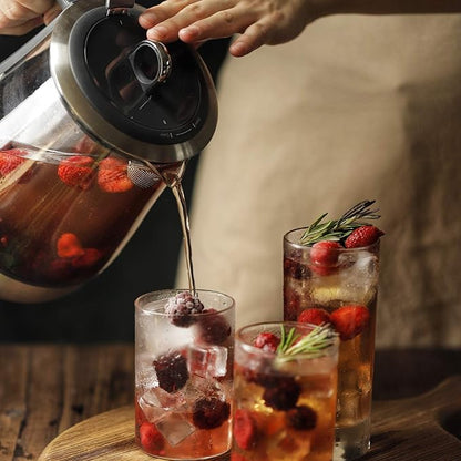 BUYDEEM K2423 Tea Maker, 316 Stainless Steel & Heat Resistant DURAN Glass Electric Kettle, 5 Temperature Settings, Removable Infuser, Auto Keep Warm, 1.2L