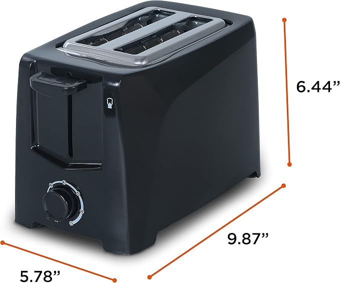Commercial Chef 2-Slice Toaster, Extra Wide Slots, Kitchen Appliance Toaster with Variable 6 Setting Shade Control, Cool Touch Housing, 700 Watts, CCT2201B, Black