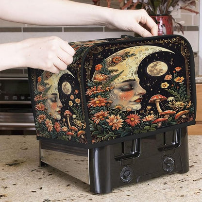 Moon Mushroom Toaster Cover 4 Slice Wide Slot Washable Toaster Covers | Face Flowers Dust and Fingerprint Protection Bread Maker Covers for Kitchen Accessories Decor Bakeware Women Gift