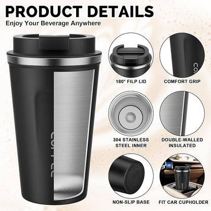 MOMSIV 17oz Travel Mug, Insulated Coffee Cup with Leakproof Lid, Vacuum Stainless Steel Double Walled Reusable Tumbler for Hot and Cold Water Coffee and Tea In Travel and Car