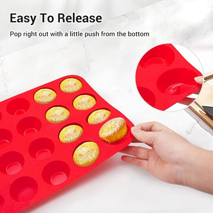 Redfly 2 Pack Silicone Mini Muffin Pan & Cupcake Pans for Baking - 24 Cup Mini Size BPA Free Egg Bites Molds
