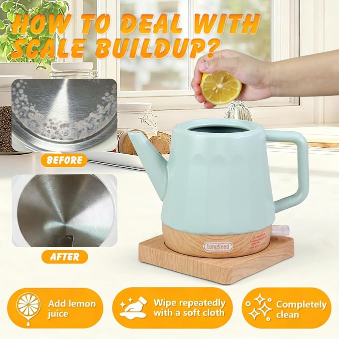 Electric Kettle Ceramic 1.2 qt, Automatic Shut Off, Fast Boiling Kettles Teapot, Hot Water Boiler For Coffee & Tea, Prevent Boil Dry, 1000W, Milky Green
