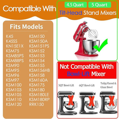 [Upgrade] K45WW Full-body Stainless Steel Wire Whip for KitchenAid, Fit Kitchenaid 4.5 and 5-Quart Tilt-Head Stand Mixer, Food Grade Stainless Steel Attachment, Healthier, Rust free, More Durable