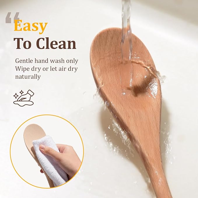 Cooking Wooden Spoons, MORGLES 10-Inch Serving Spoons for Stirring Mixing Serving Long Handle Plastic Free Reusable Non Scratch Dishwasher Safe, 3PCS