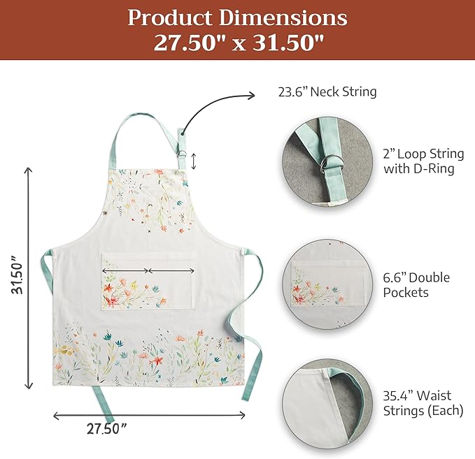 Maison d' Hermine 100% Cotton Apron for women with Pocket Kitchen Chef Apron for Men Cooking Spring Summer