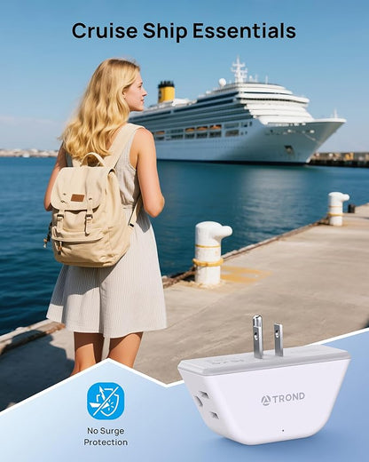 TROND Outlet Extender, 3-Prong Grounded Wall Plug Splitter, 3 Way Angled Outlet Adapter, ETL Listed, Cruise Ship Essentials, Plug Expander with 3 Electrical Sockets for Bathroom, Kitchen, White