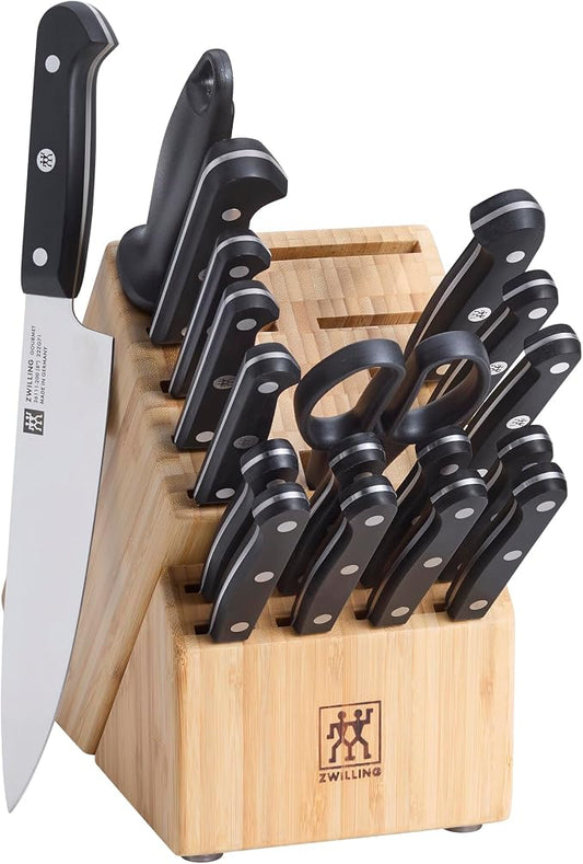ZWILLING Gourmet 19-Piece Razor-Sharp German Knife Block Set, Made in Company-Owned German Factory with Special Formula Steel perfected for almost 300 Years, Dishwasher Safe