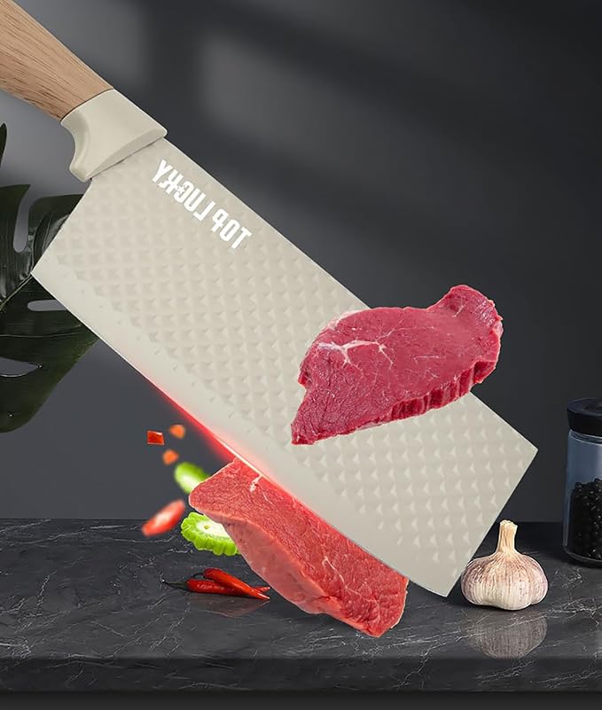 Kitchen Knife Set. 6-Pieces Luxury Wooden Coating, Light Wood Grain Handle, Stainless Steel Non-Stick Sharp Blade Chef Knife Set with Cylindrical Knife Block for Gift