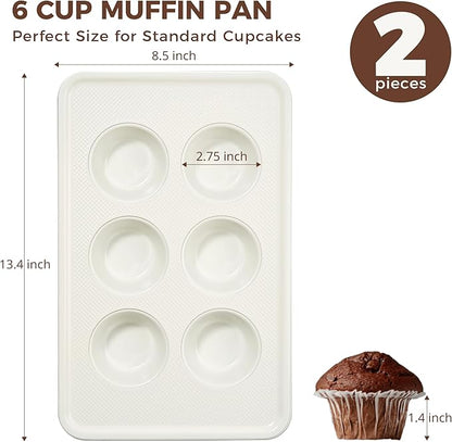 HONGBAKE 2 Pack Nonstick Ceramic Muffin Pan, 6 Cup Muffin tin for Baking, Non-toxic Cupcake Pan, Heavy-duty Aluminized Steel Cupcake Tray with Diamond Texture, Easy To Clean (Cream, 2PCS)