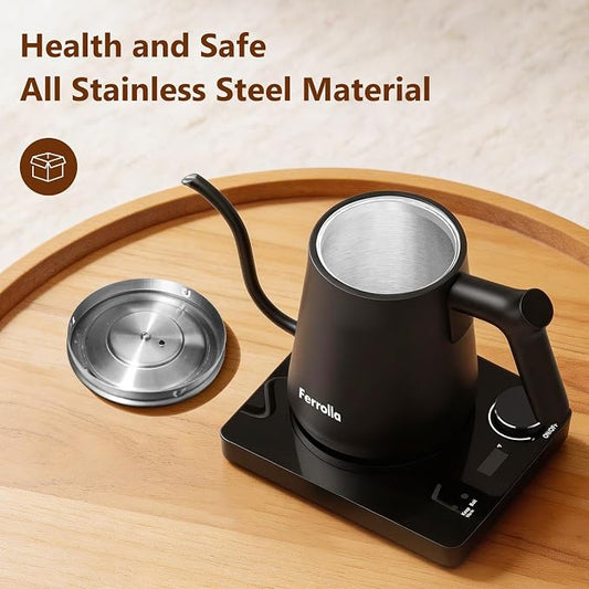 Electric Gooseneck Kettle Black with Digit LED Display and Dial Control, Pour Over Kettle for Coffee & Tea, Hot Water Boiler, Stainless Steel Inner Lid & Bottom, 1300W, 0.8L