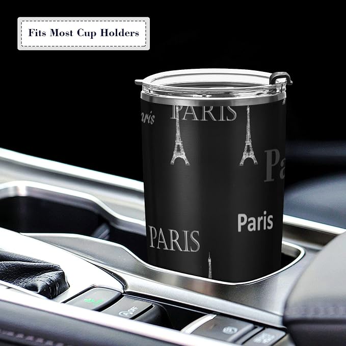 Tumbler Paris Eiffel Tower Cute Insulated Coffee Cup Beverage Container Travel Mug with Straw and Lid Double Wall Stainless Steel 20oz Holiday Gift