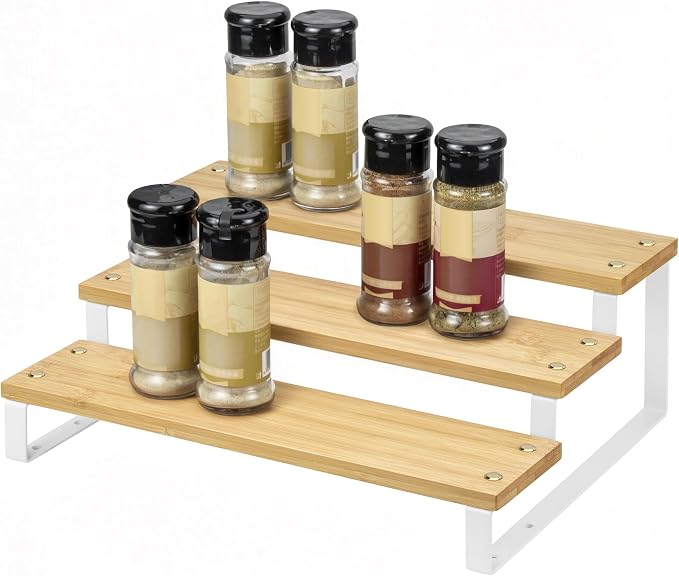 Lonian 3 Tier Spice Rack Organizer, Countertop Step Shelf Spice Storage Holder for Kitchen Cabinet Cupboard Pantry, Metal, Black